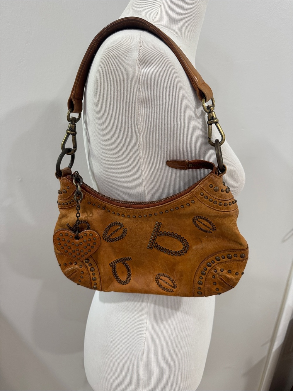 Bebe vintage Y2K Leather Studded Shoulder Bag purse in brown